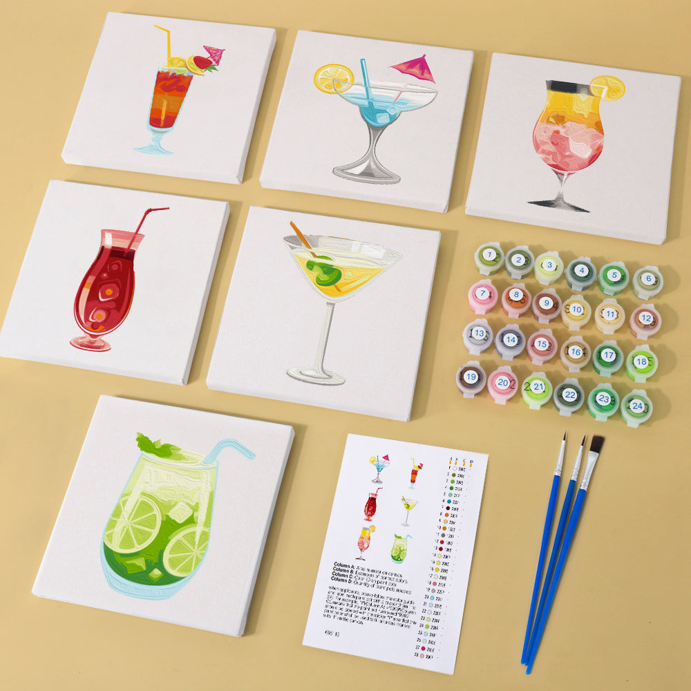 Drinks - 6 mini paint by number sets