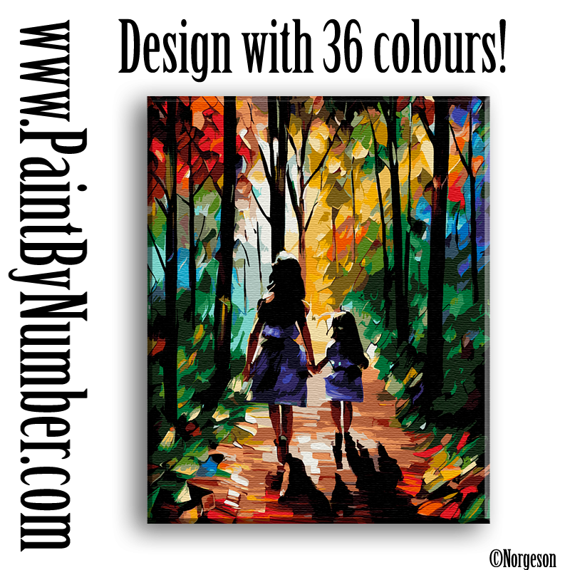Strolling girls in the autumn forest path